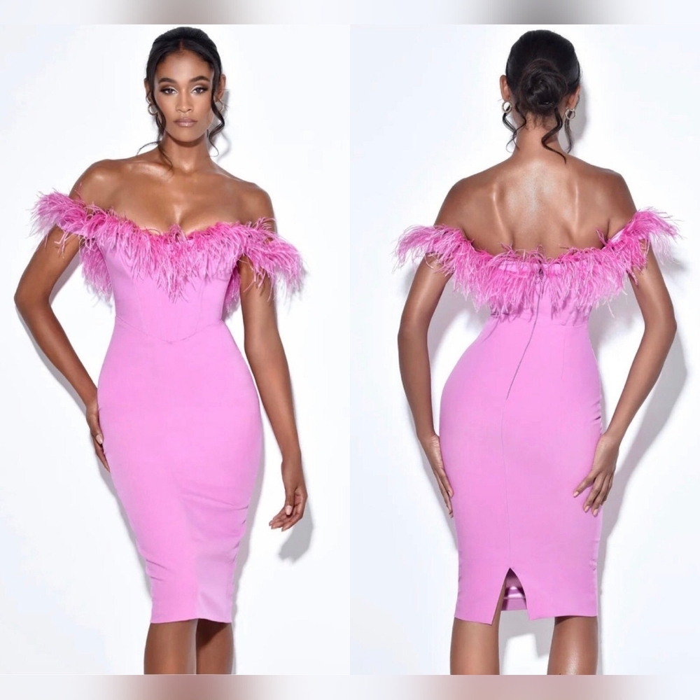 MISS. CIRCLE OPHELIA FUCHSIA FEATHER CORSET DRESS. SIZE Small